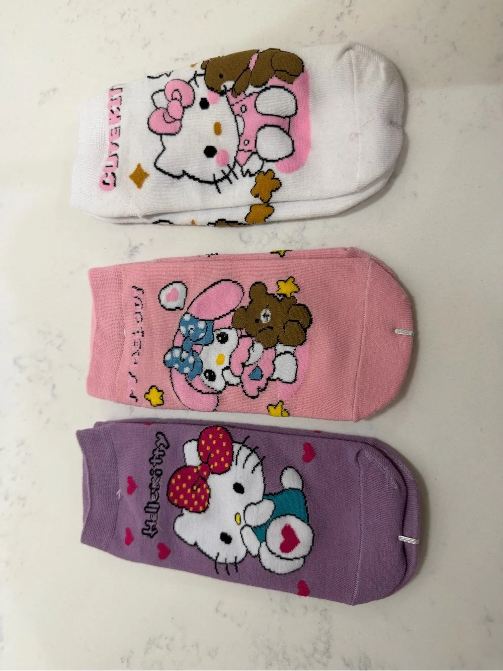 Hello Kitty Kids Ankle Socks Trio - White, Pink, Purple